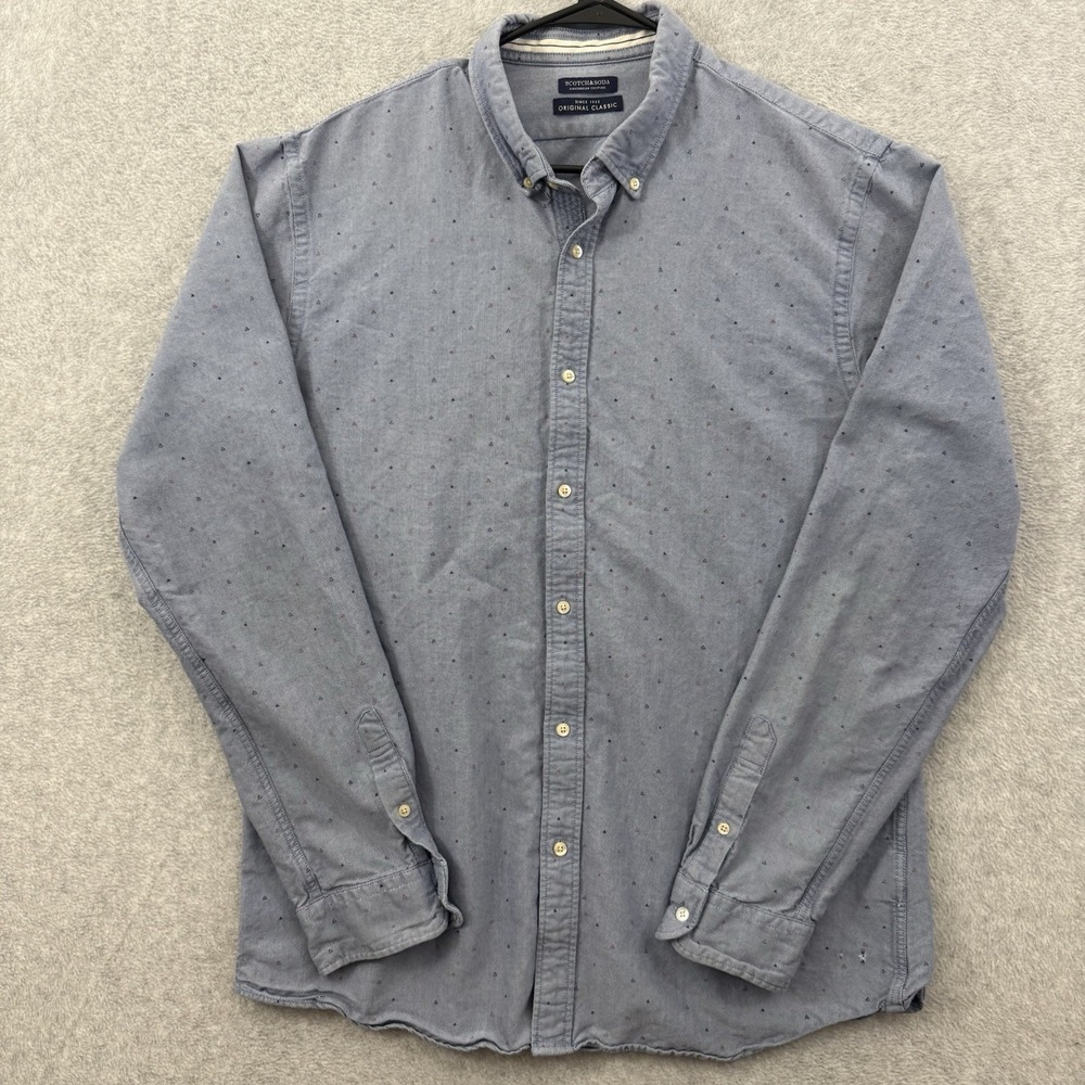 Scotch & Soda Shirt Men's 2xl Blue Original Classic Geometric Long Sleeve Button
